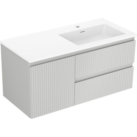 Mexen Rivel mobiletto da bagno 100 cm con lavabo Otis destro, 2S, 1D, scanalato, grigio/bianco opaco (1/5)