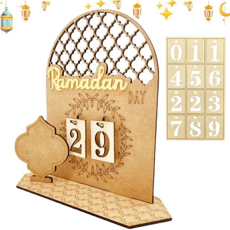 Calendrier Ramadan Decoration 2024 Calendrier De L'Avent Ramadan En Bois De Compte à Rebours De 30 Jours Déco Ramadan Pour Maison Eid Cadeau Du Ramadan (C) (1/5)