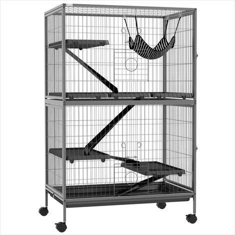 Cage pour rongeur 4 plateformes 3 rampes 4 portes acier gris 80 (1/5)