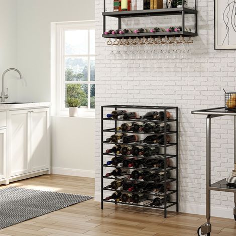 HOMCOM Étagère à Vin Range-bouteilles 54 Bouteilles Rack Métal Noir 63Lx25lx91Hcm