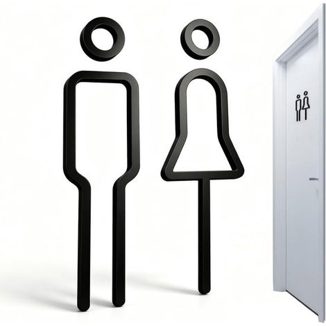 Panneau de toilette élégant et autocollant en acrylique avec symboles homme et femme, pour les toilettes invités et les portes de toilettes, décoration moderne (1/5)