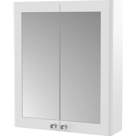 Balterley Swynnerton Traditional Bathroom Wall Hung 2-Door Mirror Cabinet, Satin White, 600mm