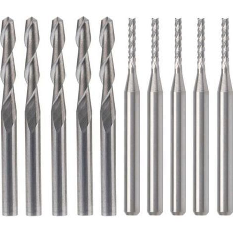 Lntyq en carbure de tungstène End Mill Cutter, 5 pcs 1.5 mm Router Bits et 5 pcs 1/20,3 cm 3.175 mm Plat Nez Upcut Flûte spirale Ensemble Outil (1/4)