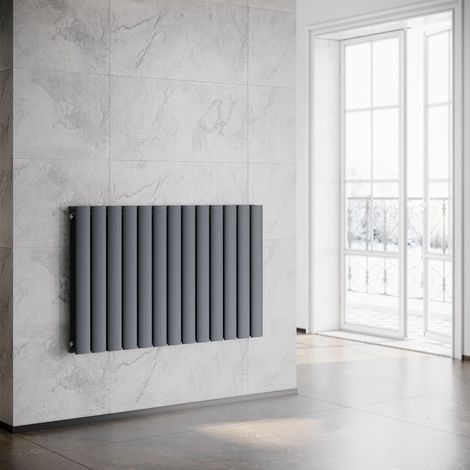 SONNI Radiatore a pannello orizzontale 630 x 1001 mm Antracite Bagno/Soggiorno Radiatore orizzontale a doppio strato Radiatore da bagno Design radiatore a pannello piatto Radiatore a pannello piatto (1/5)