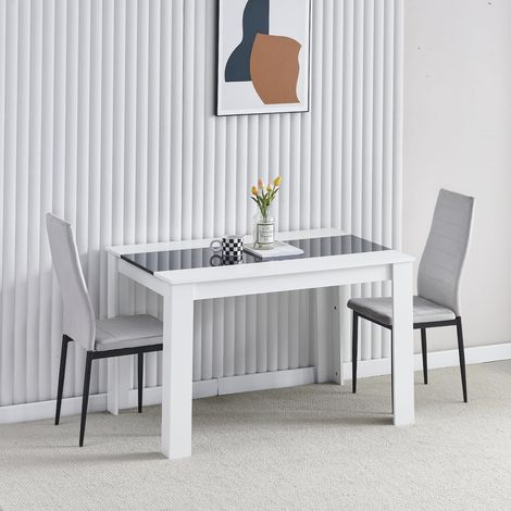 Dining Room Set, Black White Dining Table and Chairs, 120x80 cm Kitchen Table Dining Table with Chairs (Table with 2 Chairs,Grey Flannel)