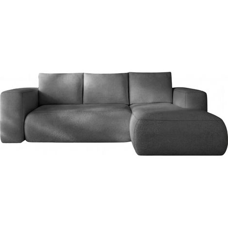 ARIEL - Canapé d'angle tissu bouclette 4 places Gris foncé Gauche (1/5)