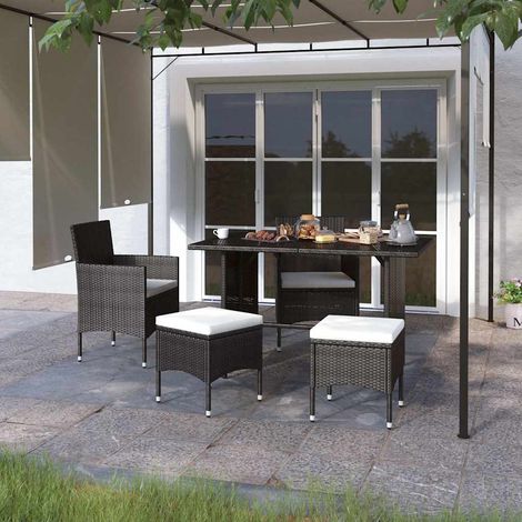 vidaXL Juego de silla de jardín y taburete 4 piezas ratán PE negro (1/5)
