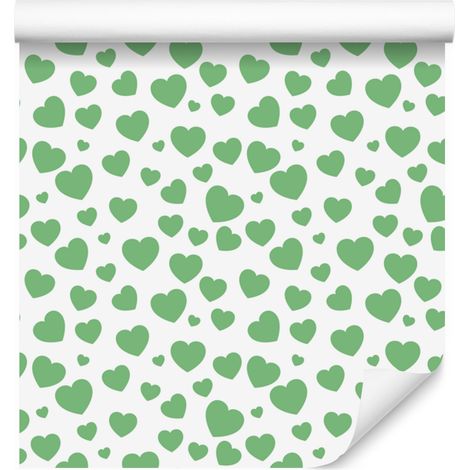 Papel pintado de corazones blanco y verde 50x1000 cm (1/5)