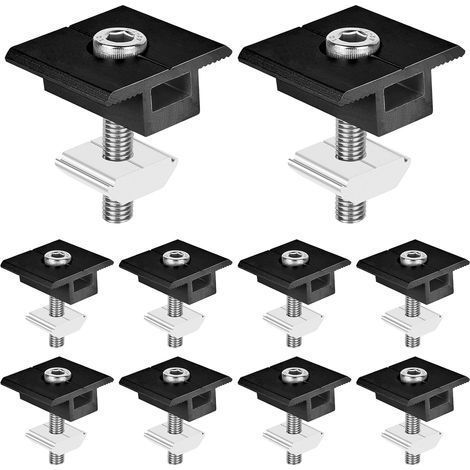 Fixation Panneau Solaire: 10 Pièces Support Panneau Solaire en Aluminium 30 mm, Support Montage Panneau Solaire en T pour Panneau Photovoltaïque Camping Car Toiture Mural, Avec Ecrous et Boulon (1/5)