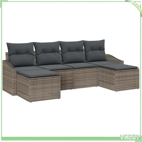 Ensemble de salle à manger jardin - FAFEICY - Modulaire - 6 places - Poly rotin & cadre acier - Rangements cachés (1/5)