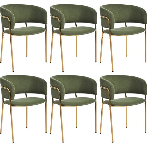 Set di 6 sedie moderne in velluto a coste, con piedi inclinati dorati, braccioli e schienale, ideale per soggiorno, ufficio e sala da pranzo - Verde (1/5)