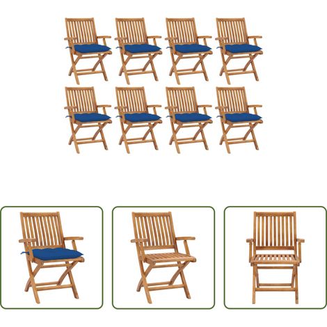 Klappbare Gartenstühle - Klappbare Gartenstühle mit Kissen 8 Stk. Massivholz Teak