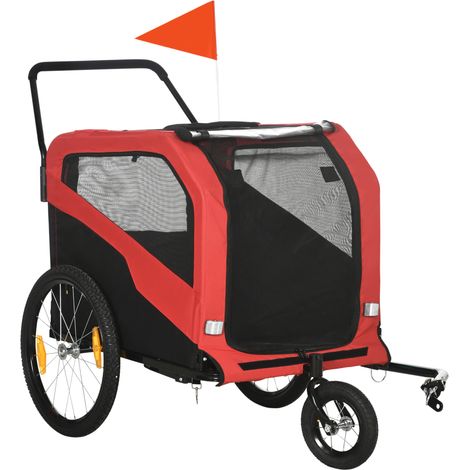 Remorque vélo pour enfant, avec réflecteurs, 1 drapeau, 170 x 77 x 90 cm, rouge (1/5)