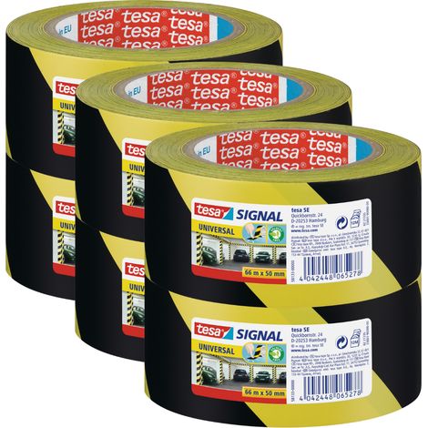 Cinta de advertencia universal TESA Signal, amarilla y negra, 66 m x 50 mm x 6 unidades (1/5)