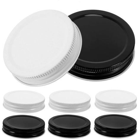 Lot de 8 couvercles étanches pour bocaux Mason, couvercles en fer à large et ouverture, bouchons à vis de 70 mm pour la conserve maison, blanc et noir (1/5)