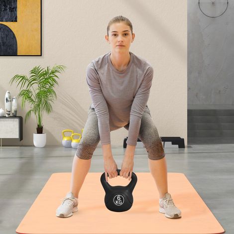 Kettlebell 6kg en Plastique et Sable avec Base Plate et Poignée, 20x13x22 cm, Noir (1/5)