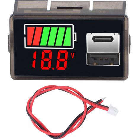 Moniteur de tension de batterie, affichage LED, avec Ports USB et TYPE C, pour véhicule, moto, bateau, DC8-30V, rétro-éclairage rouge. (1/5)