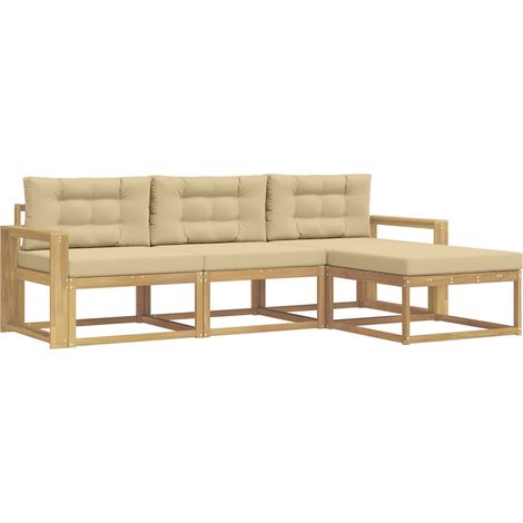 Outdoor-Sofagarnitur 4 stk. Weiß und Beige Polyester vidaXL (1/5)
