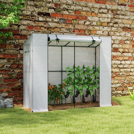 Serra da giardino addossata 200x76x170 cm in acciaio bianco con porta avvolgibile – MEUBLIV (1/5)