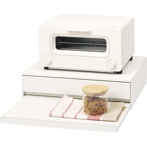 YAMAZAKI 2007 TOWER Sliding Countertop Tray with Drawer, white, Steel, 45 x 39.3-64 x 13.5 cm (1/5)