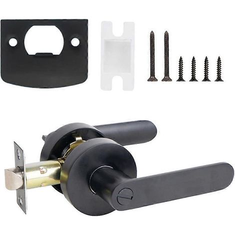Poignée de porte intérieure en alliage d'aluminium noir mat, poignée de porte de chambre ronde avec clé, serrure de confidentialité robuste (1/5)
