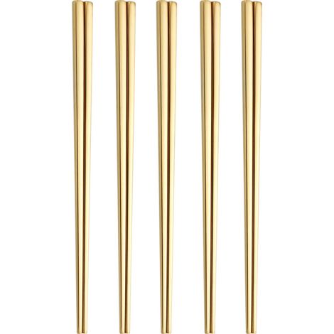 Baguettes en acier inoxydable, lot de 5 paires réutilisables, faciles à utiliser, 23 cm, pour la famille, l'hôtellerie ou la restauration - couleur or (1/4)