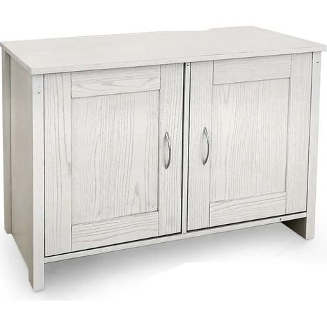 Mueble bajo blanco efecto madera 89x40x60 cm con dos puertas y cuatro compartimentos