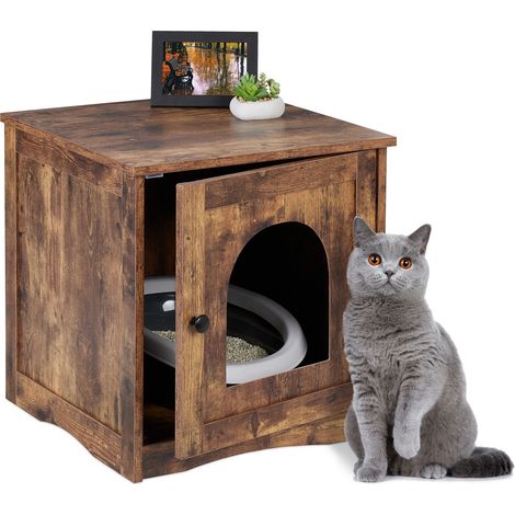 Relaxdays – Maisonnette pour chat – Cache-litière marron – Dimensions HxLxP : 50x48x50 cm – Ouverture et porte pour nettoyage facile