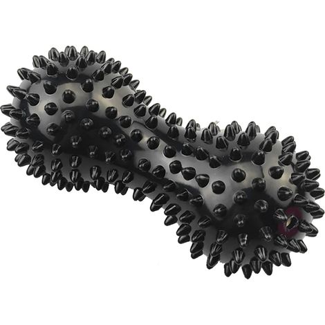 Balle de massage de yoga avec picots en PVC noir de 15 cm pour la relaxation musculaire et le renforcement des fascias. (1/5)
