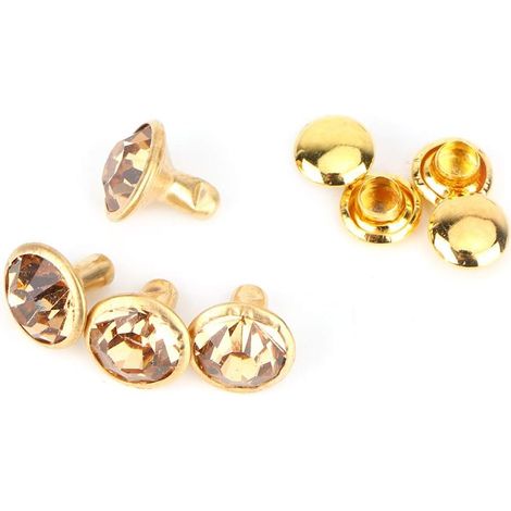 Rivets Cap Stud, Rivet Coloré avec Laiton et Cristal, Rivets pour Sac en Cuir Chaussures Vêtements Décoration 10PCS(Cristal Jaune) (1/5)