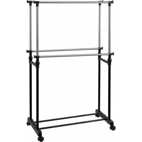 Portant à Vêtements Double Extensible sur Roulettes en Acier et Métal Noir-Longueur 80 x Profondeur 41 x Hauteur 90 à 160cm (1/5)