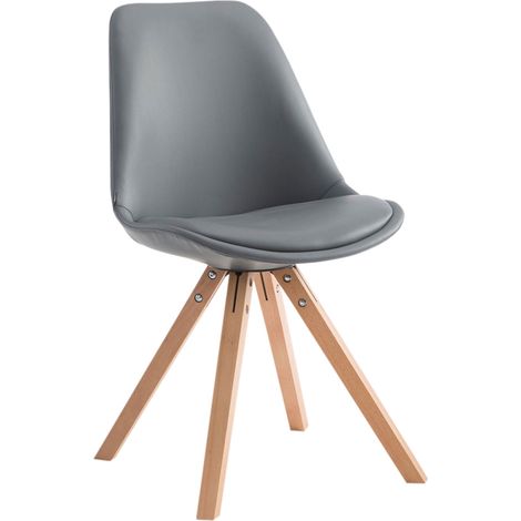 Sedia da pranzo da cucina scandinava con seduta in PVC grigio, 4 gambe in legno, forma quadrata leggera 100003408