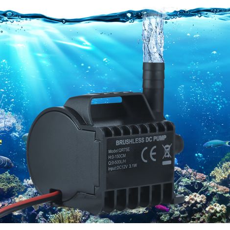 Pompe à eau submersible électrique 12V 500L/H QR70E avec base ventouse pour aquarium, fontaine, circuit d'eau, 4.9ft lift, max 3.1W. (1/5)
