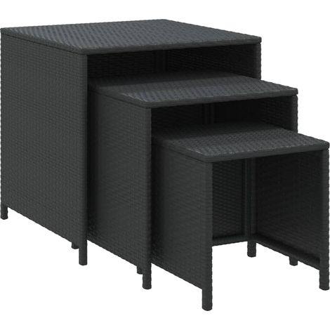 Maison Exclusive - Tables gigognes 3 pcs noir résine tressée (1/5)