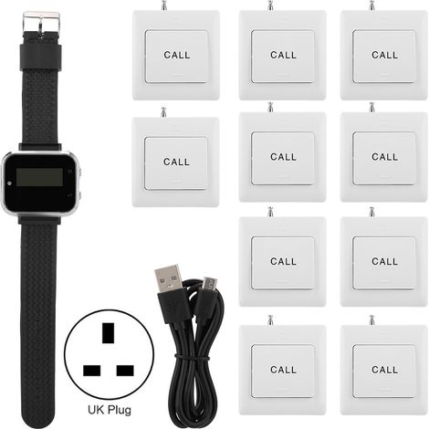 1 Pièce Récepteur Montre Connectée Système d'Appel Intelligent + 10 Pagers Bouton Prise UK 110-240V (1/5)