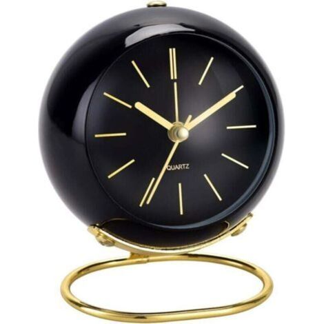 Analog alarm clock – Classic and elegant design – Black/Gold – For bedside table or desk (1/4)