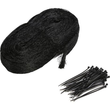 Rete in nylon per uccelli con 50 fascette - Rete da giardino nera, protezione da insetti e uccelli per ortaggi e frutta (1/4)