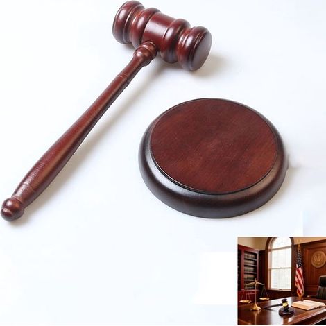 Guantelete de juez de madera maciza de 2 piezas, Martillo de subasta, Martillo legal, Juego de martillo + base, bufetes de abogados, Marrón (1/5)