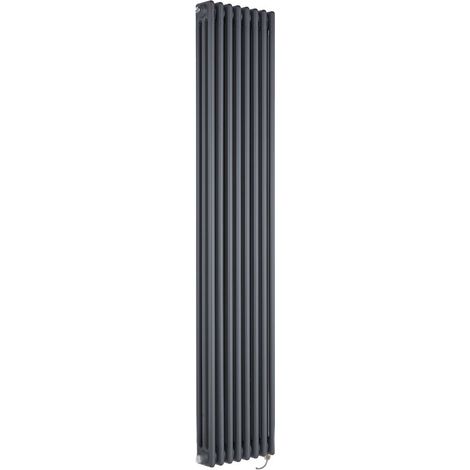 Milano Windsor Anthracite 1800mm x 380mm Cast Iron Style Vertical Triple Column Electric Radiator with Wi-Fi Thermostat - Chrome Cable Cover (1/5)