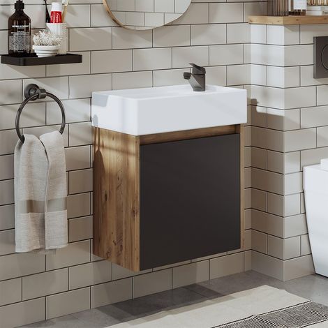 Mini Cloakroom Vanity Unit with Basin, Oak Effect and Anthracite (1/5)