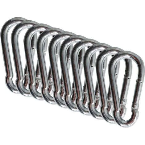 60 mm x 6 mm Karabiner, 10 Stück, Stahlkarabiner mit Schnapphaken, Tragfähigkeit bis ca. 80 kg