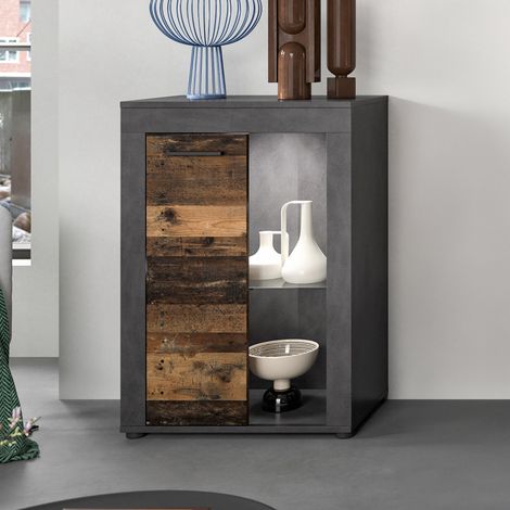 Vitrine 60x35x86 cm gris décor en bois brun - JAMO