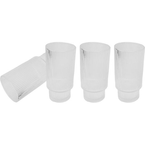 Ensemble de 4 verres à café hauts vintage empilables, élégants et parfaits pour le café glacé, les jus de fruits et la bière (47 cl). Verre vertical à grain fin avec 4 pailles. (1/5)
