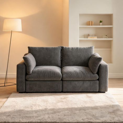 Canapé d'angle modulaire en tissu chenille gris 180 x 91 x 83 cm (1/5)