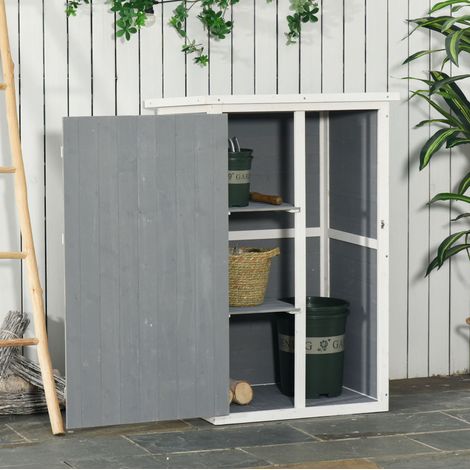 Armoire de jardin en bois avec 2 étagères, porte verrouillable, 75 x 56 x 115 cm, noir/gris/blanc (1/5)