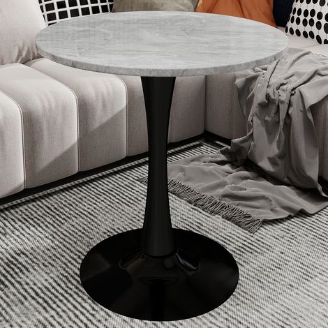Table de salle à manger 70x70x72cm - avec plateau de table en marbre veiné gris clair (1/5)