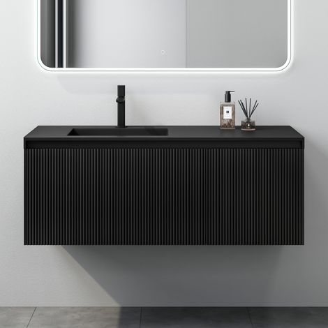 Mai & Mai Ensemble de Meubles de Salle de Bains Meuble sous Vasque 120 cm Noir Mat avec Tiroirs Soft-close Lavabo en Résine Compris Santa