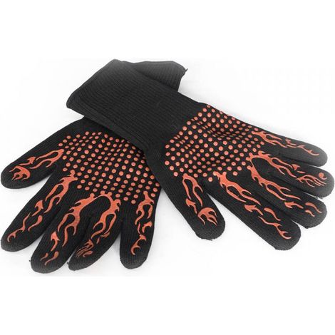 Gants barbecue BBQ four cuisine résistant à la chaleur 800° coton intérieur 1 paire
