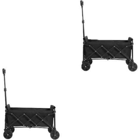 2er-Set lightweight Portable Heavy Duty Folding Beach Wagons with Wheels - Outdoor Utility Carts for Grocery, Camping, Shopping, Sports, Garden with Large Capacity-Black