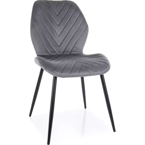 Chaise en velours gris piètement noir mat avec motif chevron dossier incurvé MONARK (1/4)